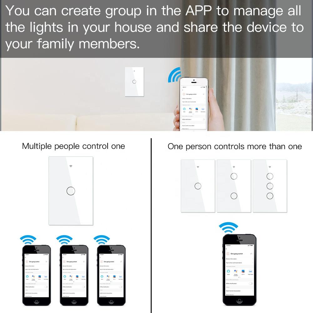 MOES TUYA US 120*76mm Wall Switch WiFi Smart Light Switch Touch, Control On Smartphone Tuya APP, Neutral+live Wiring