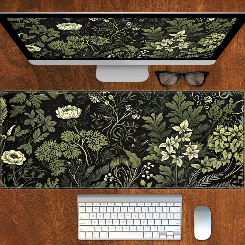 Pastel Pink Daisy Floral Gaming Mouse Pad Soft Hand Drawn Flower Leaf Print Non Slip Desk Mat For Girls Office Laptop Keyboard