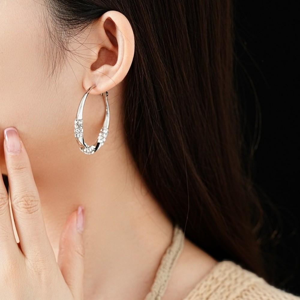 Exaggerated Hoop Earrings Light Luxury Women Ear Jewelry Temperament Large Round Earrings  Party