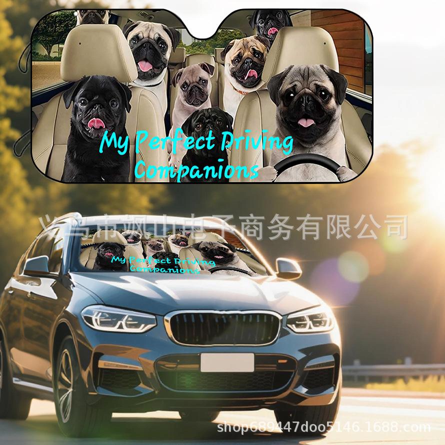 Platform Rottweiler Black Dog Print Car Front Glass Sunscreen Sunshade