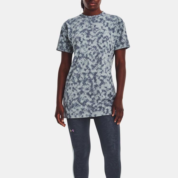 Under Armour Tie-Dye Print Crew Neck Short Sleeve T-Shirt Women Tops Harbor-Blue 1376745-465