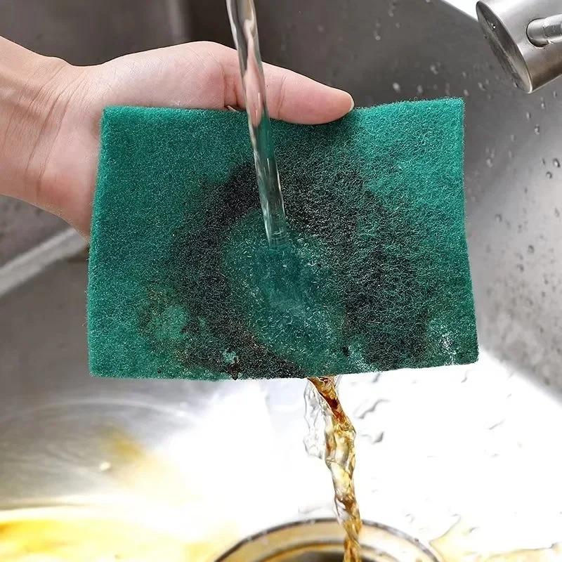 Reusable Green Scrub Sponge Dual Sided Kitchen Sponge Heavy Duty Oil Removal Scratch Free Dishwashing Pot Cleaning Eco Friendly