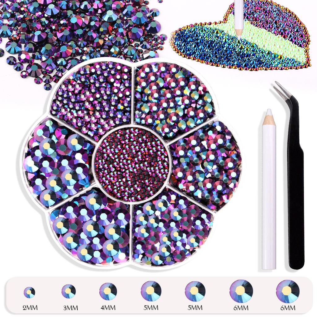 7 Grid Plum Blossom Boxed Resin Flat Bottom Nail Art Jewelry Jelly Diamond Violent Bear Ab Rhinestone Diy Clothing Diamond Sticker
