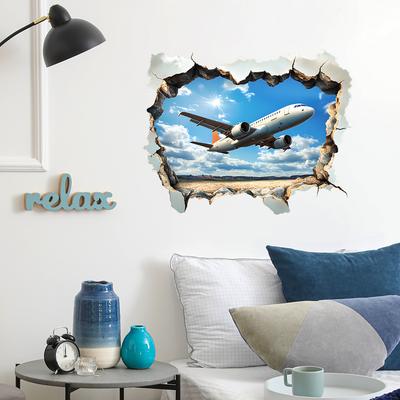 Creative Broken Wall Aircraft Bedroom Living Room Home Background Beautification Decoration Wall Stickers