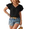 Summer New V-neck Fashion Short Sleeve Casual Women Blouse Elegant Loose Pleated Office Tops Solid Color Simple Loose Slim Women Vlothing