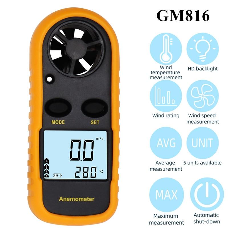 Anemometru GM816 Termometru portabil Viteza vântului Ecartament Contor Ventometru Anemometru portabil