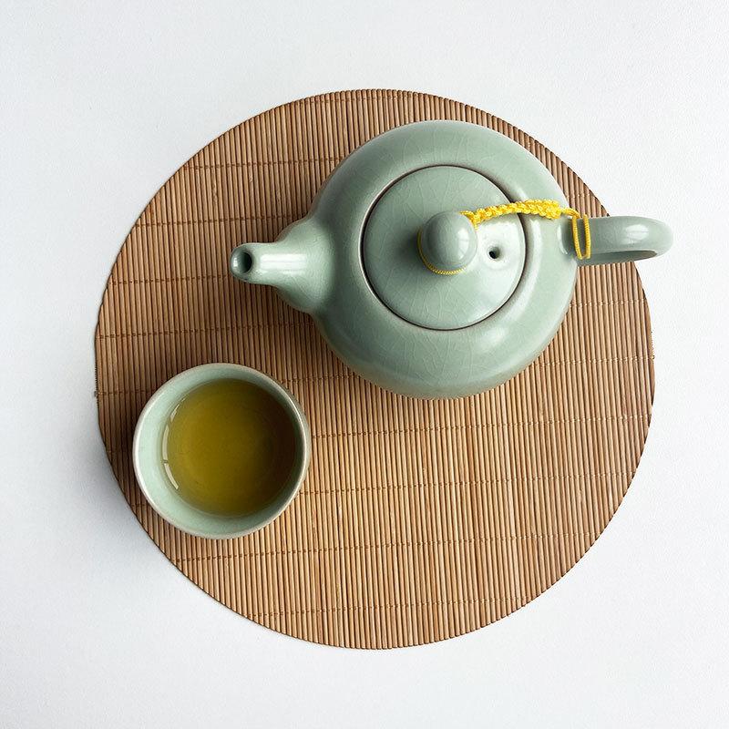 Traditionelles chinesisches Teeservice aus Bambus, ovale, gewebte Bambus-Untersetzer zur Wärmeisolierung, Vintage-Stil, Essentials für die Teezeremonie