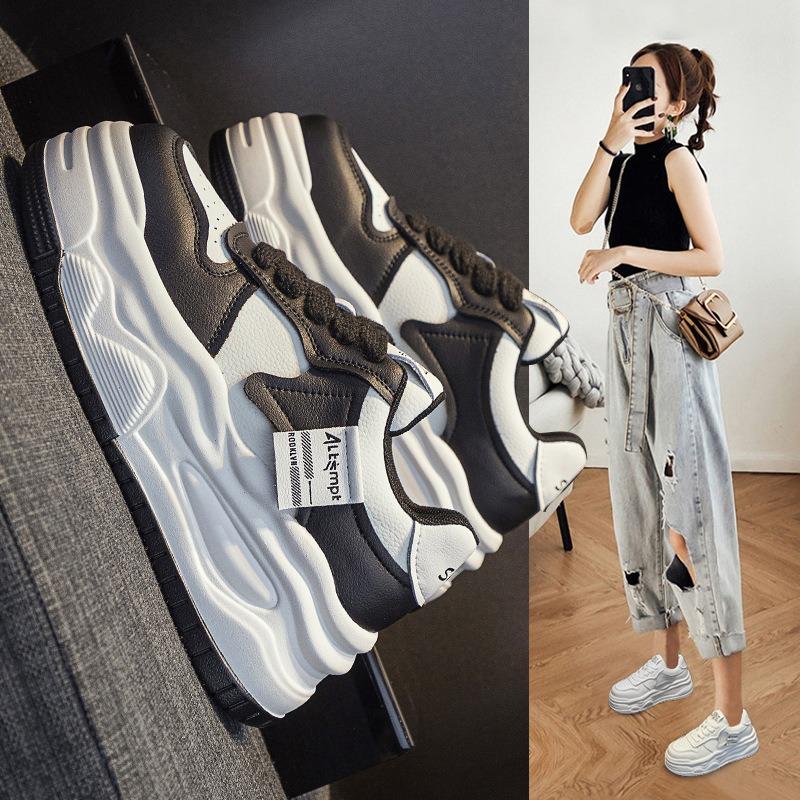 5587 little white shoes women's spring new thick-soled cowhide lace-up board shoes sports versatile break