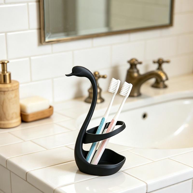 Swan Toothbrush Holder Creative Swan Shape Bathroom Storage Rack Multifunctional Drain Organizer For Bathroom Countertop