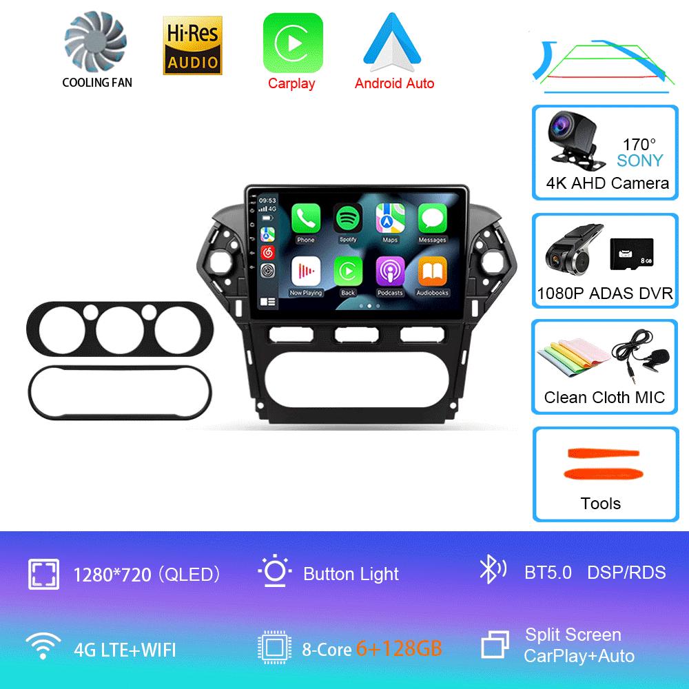 Car Radio Android 14 Carplay Auto For Ford Mondeo 4 Mk4 2010 - 2014 Navigation GPS Multimedia Player Stereo wifi+4G BT Video DVD