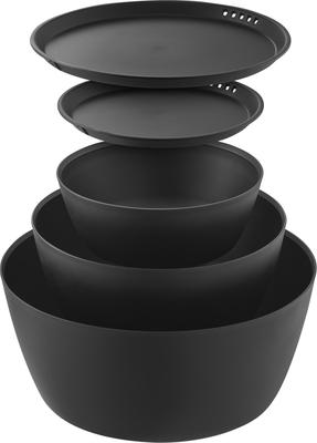 Yamazaki Tower Tilting Bowl Set for Easy Bowl X X with Product 1394 5-Piece Mixing, Microwave-Safe, Black, S W15.9 D15.9 H7cm, Dishwasher-Safe, Lid,