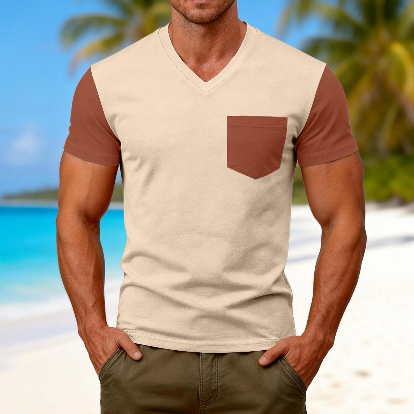 Men s Casual V-Neck Raglan Short-Sleeve Top XXL