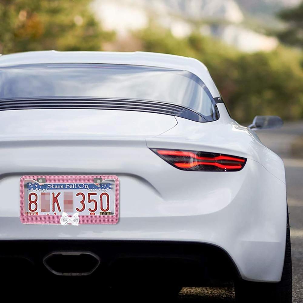 2-pakning Rhinestone med sløyfedesign Bilskiltdeksler Lisensbrakettholder for amerikansk kjøretøy