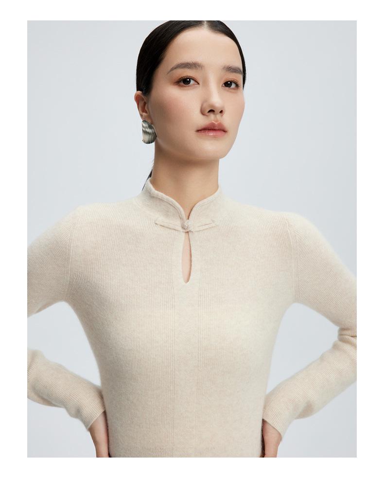 Women's Chinese Style Cashmere Wool Sweater with Frog Buttons - Autumn/Winter 2024