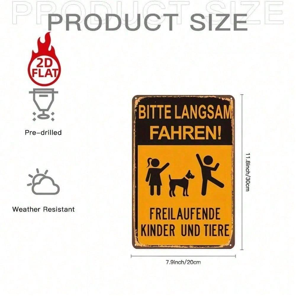 1pc Funny Metal Sign Please Drive Slowly Children & Animals, 8x12 Vintage Iron Safety Warning Plaque, Outdoor Yard Decor