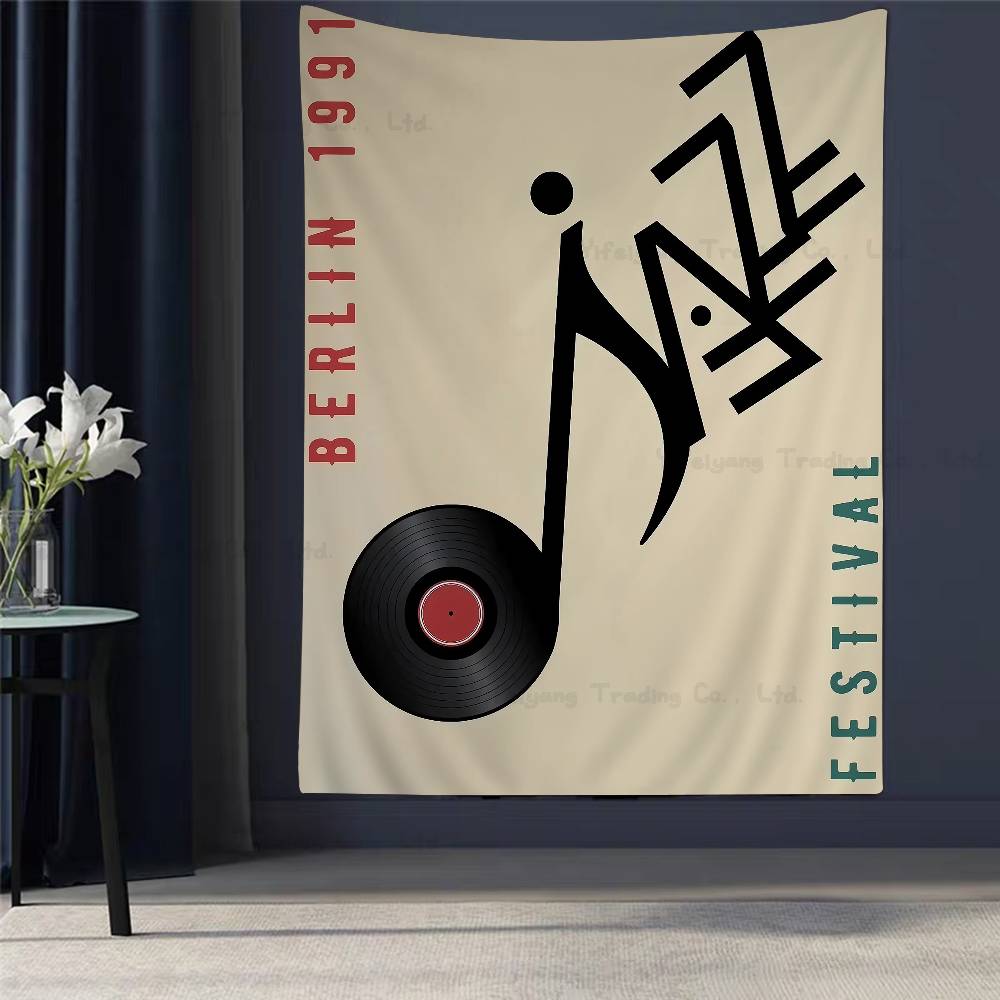 Abstract Jazz Festival Record Machine Music Symbol Art Anime Tapestry Hanging Tarot Hippie Wall Rugs Dorm Home Decor