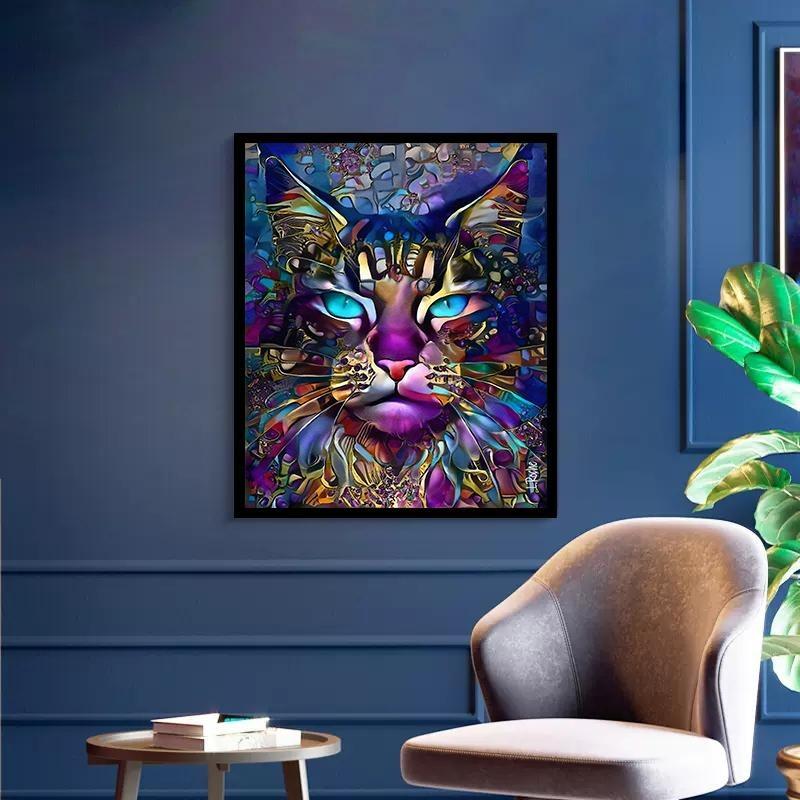 Canvas painting, wall painting, abstract watercolor posters with cats, cute animals, oil painting with a print for the modern house,