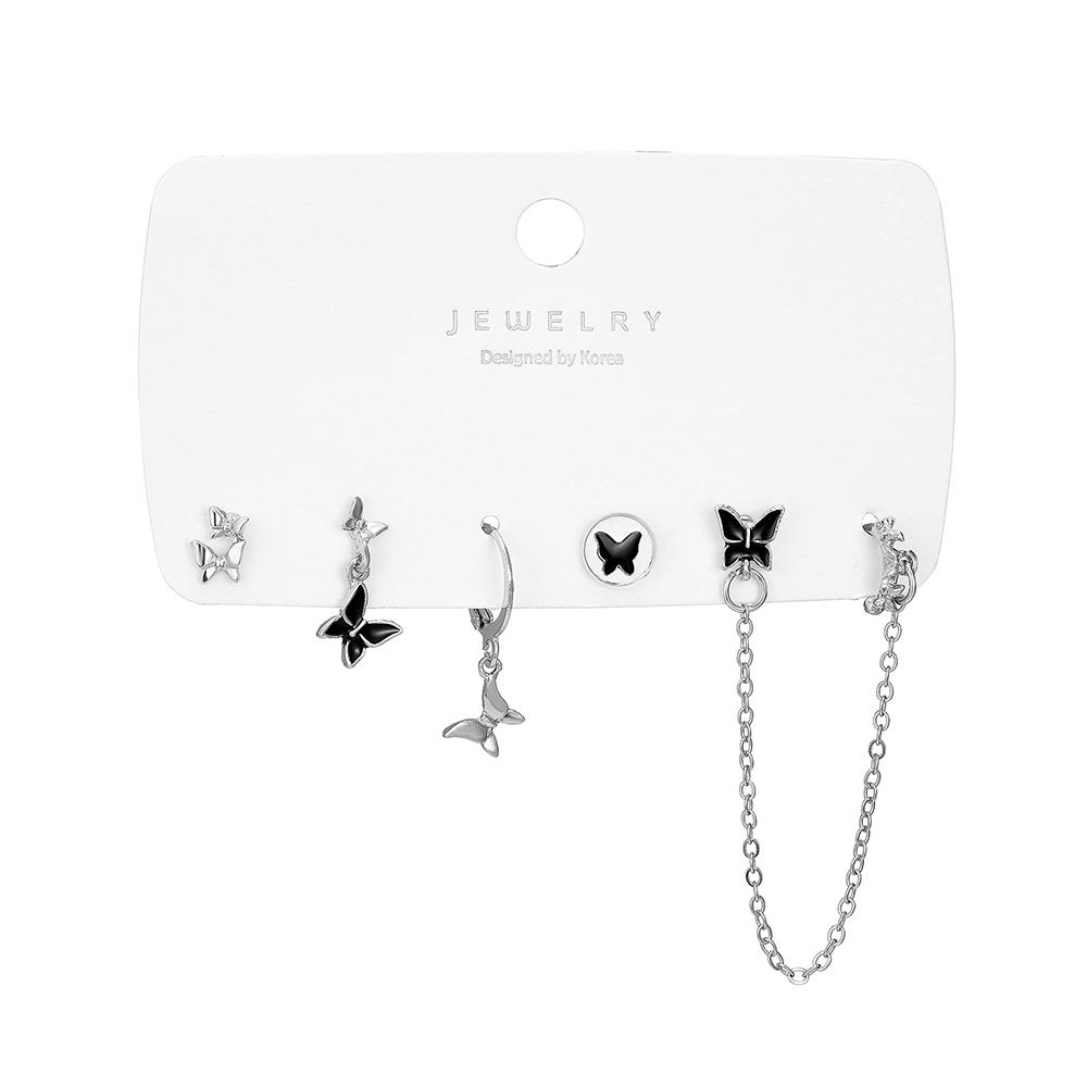 

2024 Серьги с кисточками, комплект из 5 предметов, черные элегантные серьги, белая цепочка с бабочкой, костюм для открытки, комплект из 5 предметов, белые ювелирные изделия, подарок, сто аксессуаров для ночных клубов серебряный