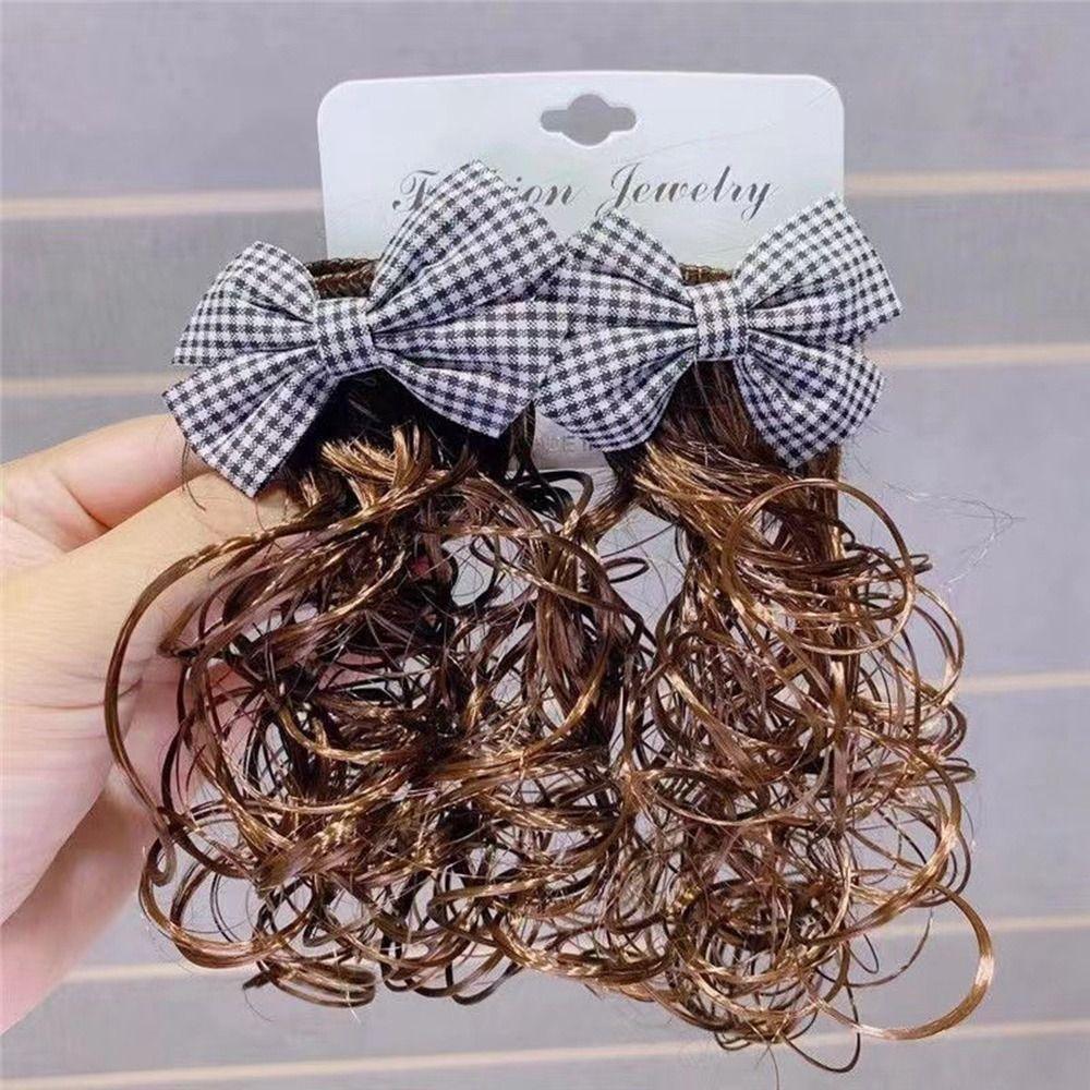 2PCS New Baby Wig Hairpin Cute Children Sweet Girls Bowknot Hairclip Princess Curly JK Bow Hair Accessories