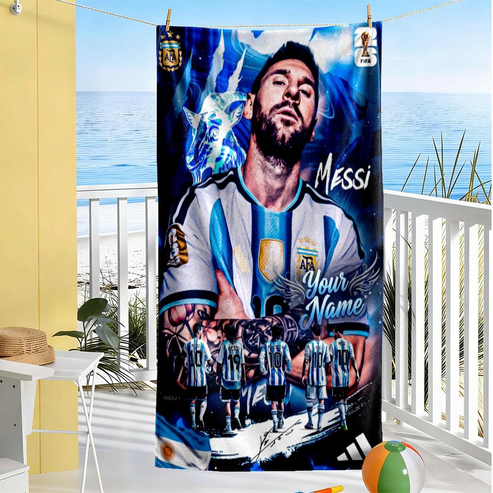 Football Messi Personalized Name Beach Towel Quick-Dry Soft Microfiber Perfect for Traveling Yoga Camping and Swimming