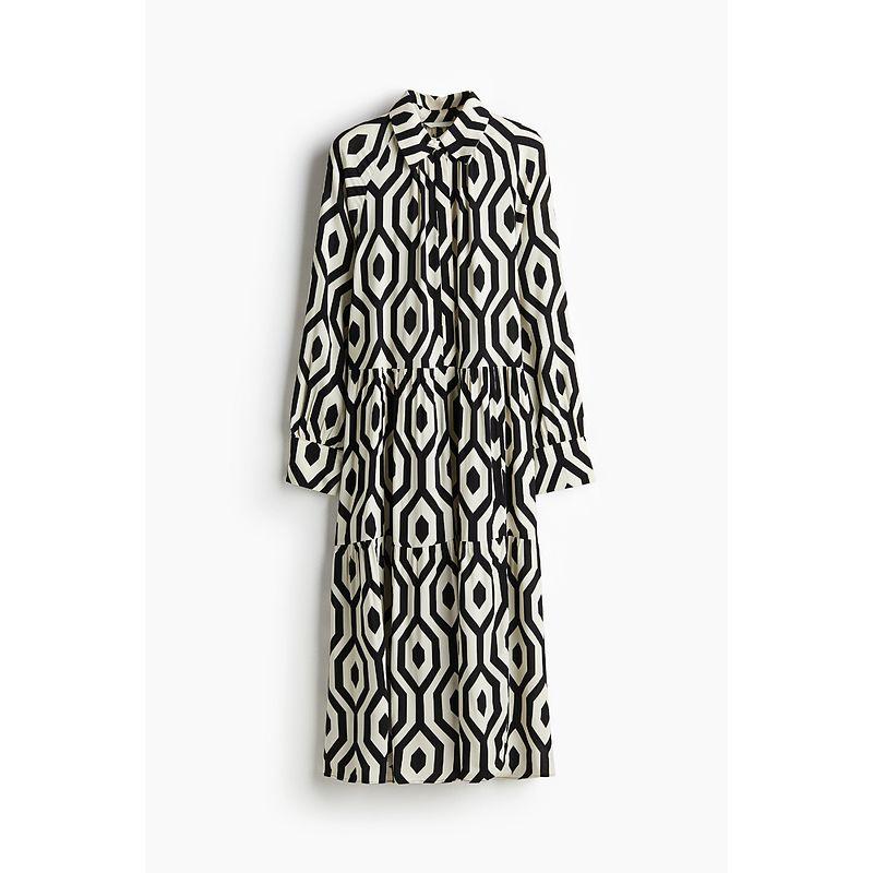 

HM Women s Clothing Dress 2025 Fall New Arrival Print Vacation Style Loose Ocean Shirt Dress 1263590 Black/Pattern 160/88(S)