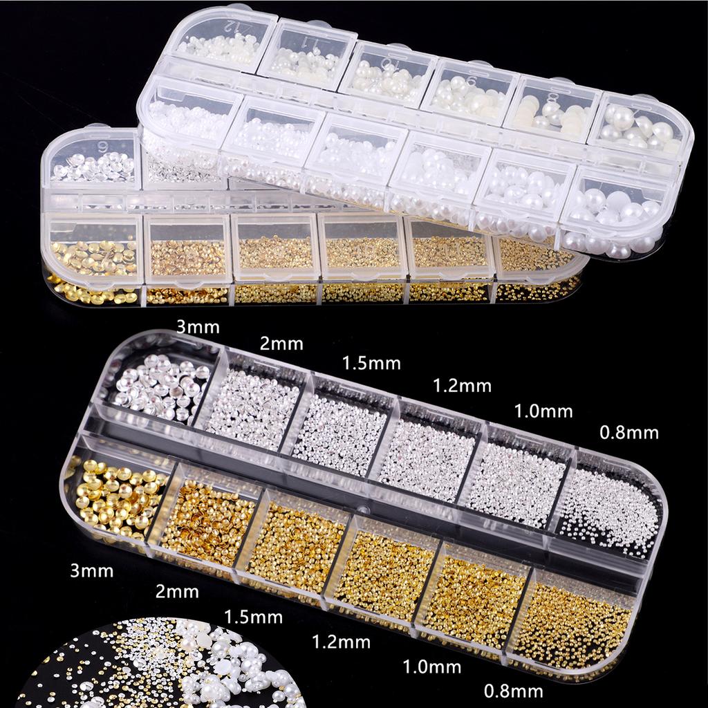 Mini Pearl Nail Art Kit - Rhinestones, Studs, Charms for DIY Nail Design, Manicure Decoration Accessories Set