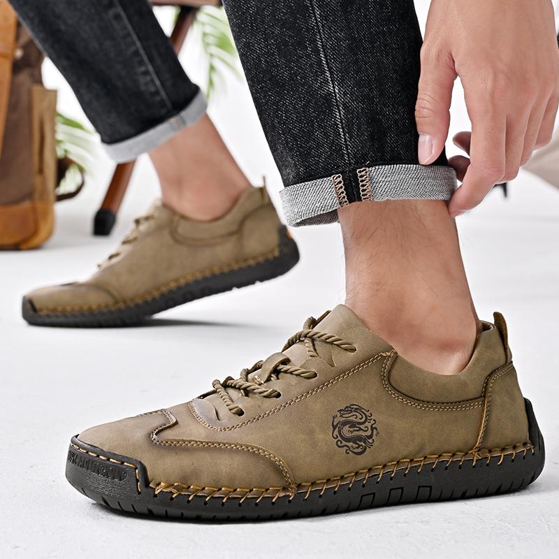 FashionLightweight Leather Casual Loafers Hot Sale Men Business Comfy Moccasins Lace-Up Men's Sneakers 2024 New All-match Driving Shoe