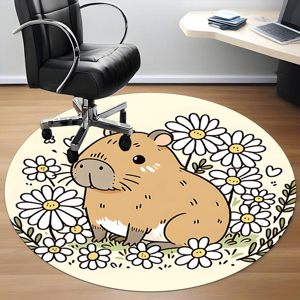 1pc Capybara Flowers Chair Carpet for Office - Durable, Ideal for Chair Mats, Stylish & Functional Decorative Rug yy260203082