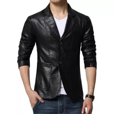 Business Handmade Men Black Stylish Causal Formal Blazer 100% Leather Lambskin