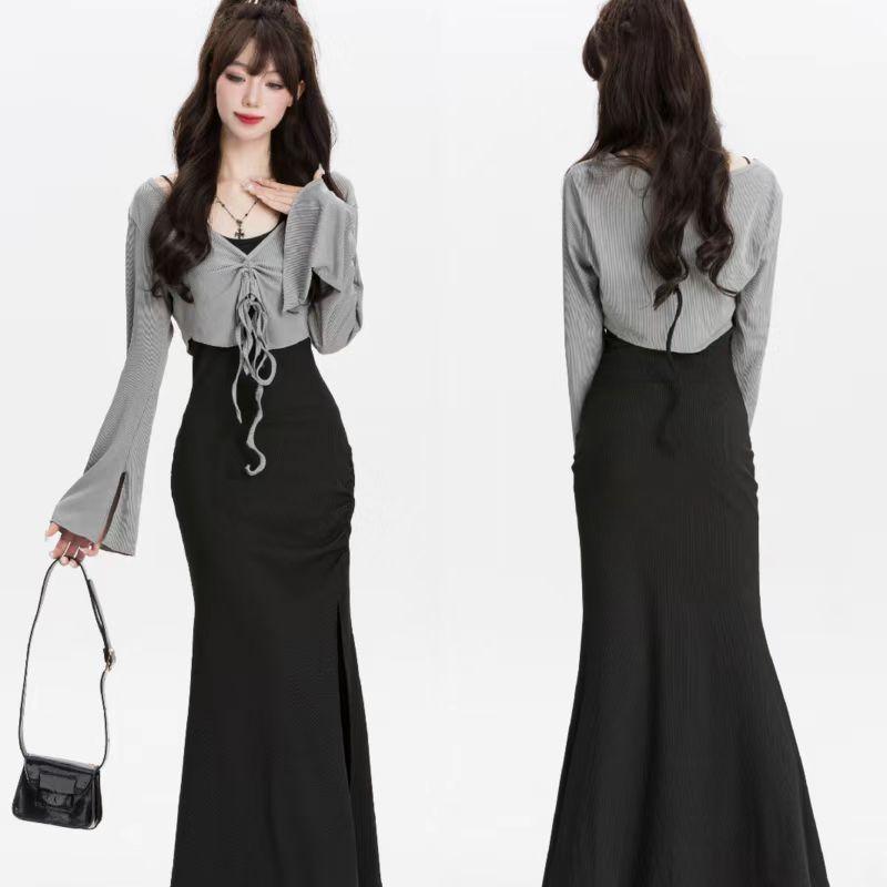 Neck-hanging Spice Girl Hip Wrap Skirt Pure Desire Sexy Slim Skinny Hip Wrap Skirt Slightly Fat Meat Cover Set
