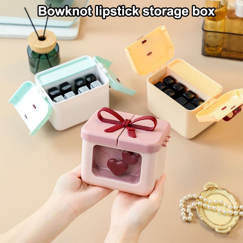 Bowknot Lipstick Storage Box Dressing Table Cosmetics Storage Box Dormitory Lip Glaze Nail Polish Dustproof Exquisite With Cover