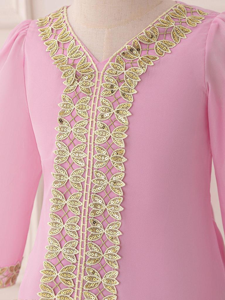 Elegant Chiffon Long Sleeve Arab-Inspired Dress for Holidays