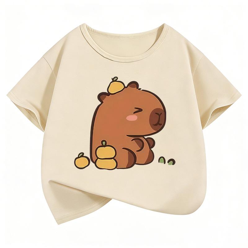 Cute Capybara Pattern Children's T-Shirt Summer Short Sleeve Cartoon Casual Animal Clothes for Boys and Girls