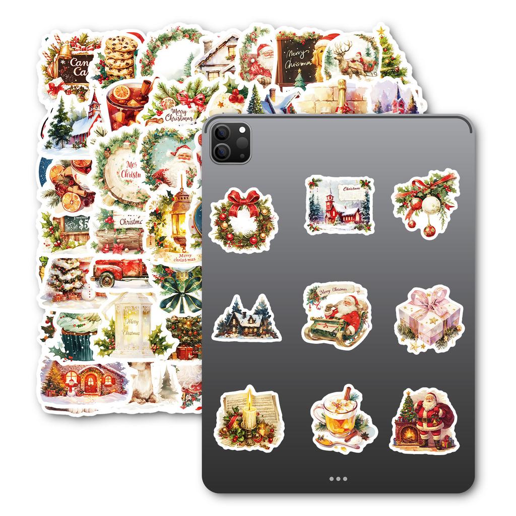 50 PCS Vintage Christmas Stickers - Cozy Holiday Decals for Journals, Luggage, Gifts