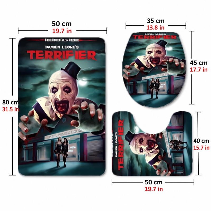Art the Clown (5) Flannel Toilet 3 Piece Set Soft Bathroom Toilet Seat Cover Non-Slip Bath Rug Home Bathroom Decor