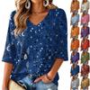 Women's V-Neck Floral Print Three-Quarter Sleeve Casual Top