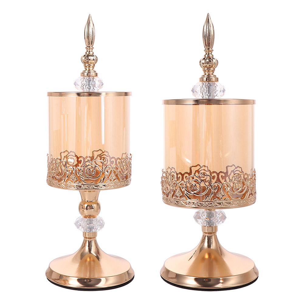 

Gold-Plated Crystal Glass Storage Jar Vintage High Footed Candy Can for Home S