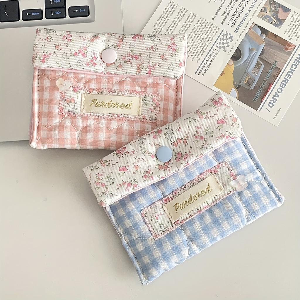 Damen Vintage Blumen- und Vichy-Muster Geldbörse - Lässige kleine tragbare Münzbörse geeignet für, & Damen, für Bargeld, Karten, Schlüssel