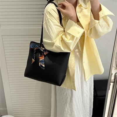 Einfarbiger Retro-Casual-Mode-Seidenschal, dekorative Einkaufstasche, große Kapazität, Schulter-, Umhänge-Tragetasche, Damenhandtasche
