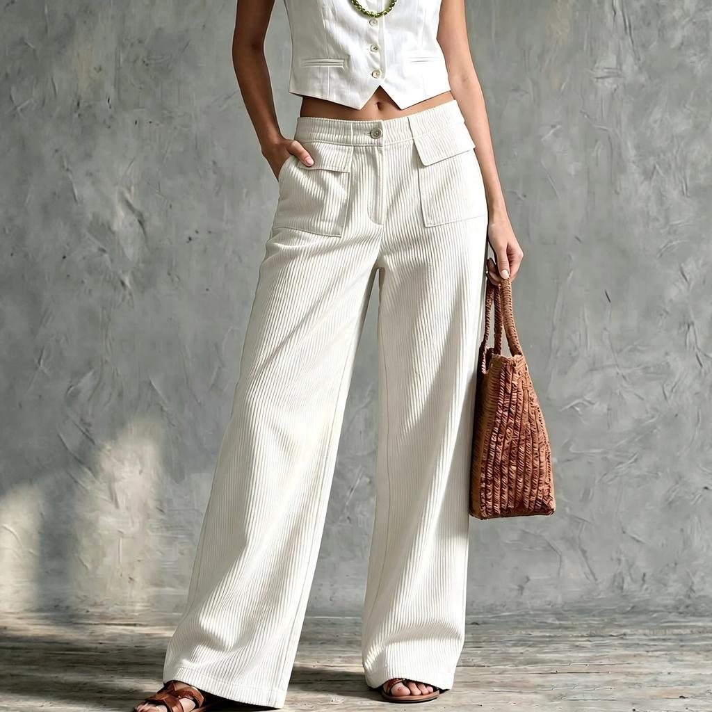 Pantaloni da donna a zampa larga in velluto a coste Vita elastica Vestibilità comoda Pantaloni casual