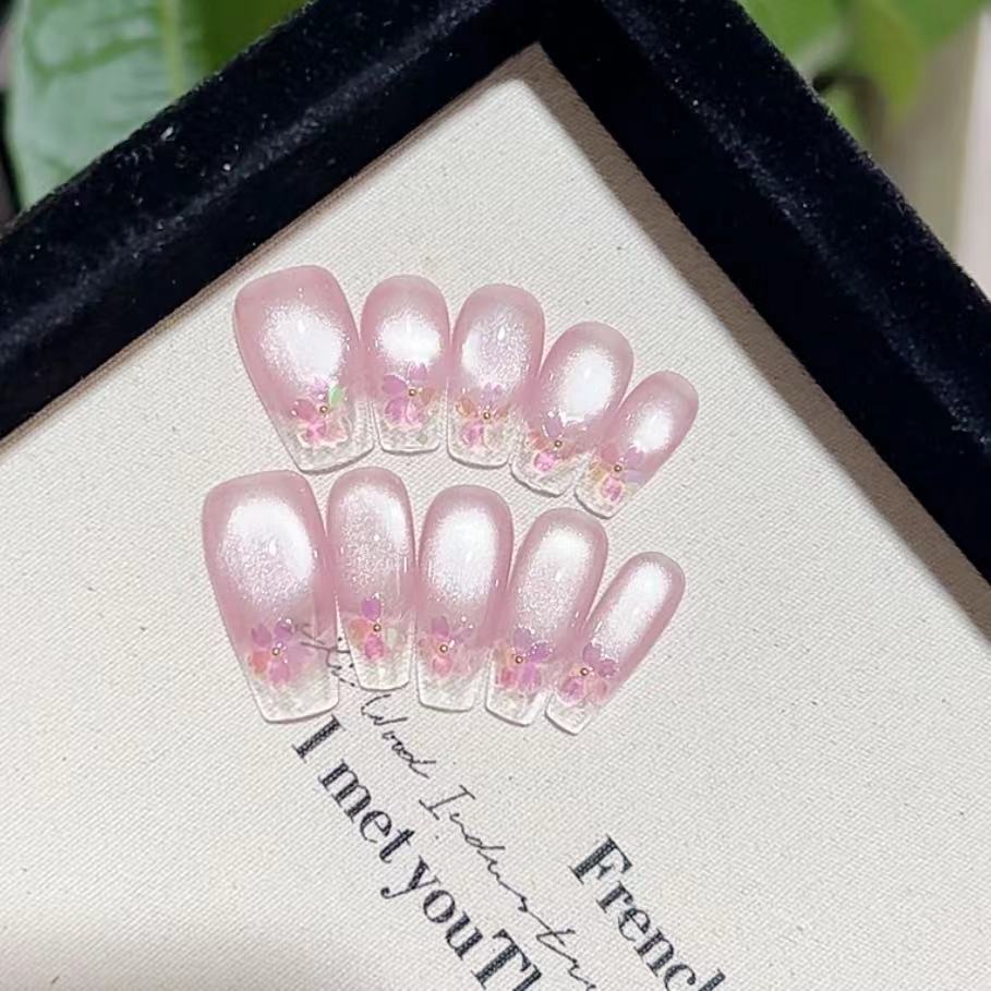 Pure Hand-made Phototherapy Wear Armor Aurora Sakura Finished Product Reusable Nail Art Patches Can Be Removed