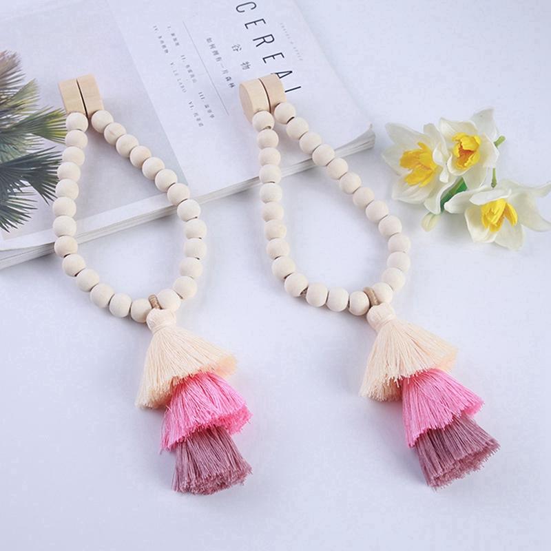 2pc Bead Garlands Curtain Tiebacks Rainbow Tassel Wood Bead Magnetic Curtain Tiebacks For Home Office Living Room Decoration
