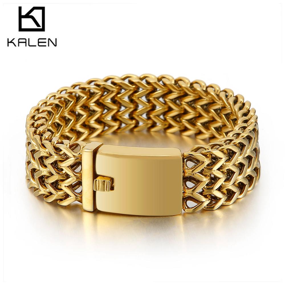 Punk 18mm Trendy Mesh Chain Bracelet Men's Stainless Steel 316 Shiny Gold/Silver Color Jewelry Double Wavy Pulsera Party Gift