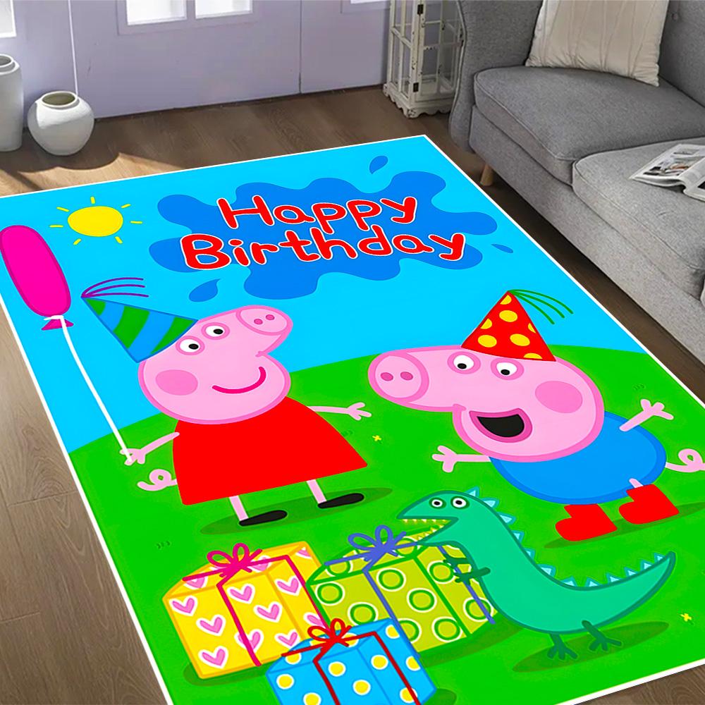Peppa Pig's Colorful World Themed Anti-Slip Rugs - Polyester Home Decor, Suitable for Bedrooms, Living Rooms, Doorways, Studios, and Decorations