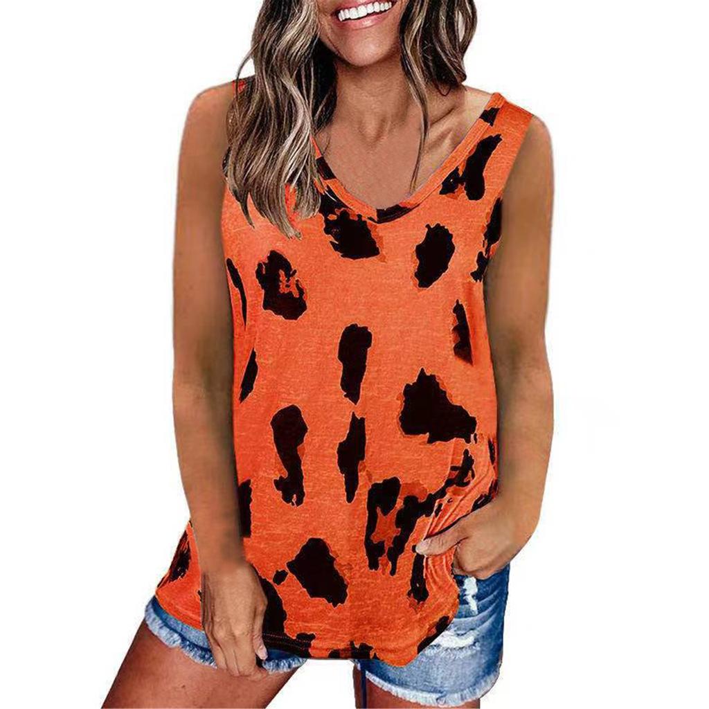 Women's Fashion Summer Leopard Print Loose Round Neck Sleeveless Vest Tops