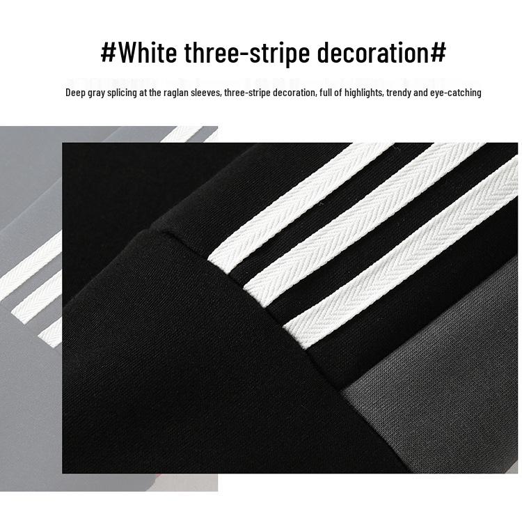 2025 Unisex Fleece-Lined Sweatshirt Set: High Street Three Stripes, Round Neck, Autumn/Winter Warmth