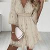 Women Summer Dress V Neck Hollow Out Three-quarter Sleeves Tassel Embroidery Dress-up Solid Color Strap Summer Mini Dress Women Clothes