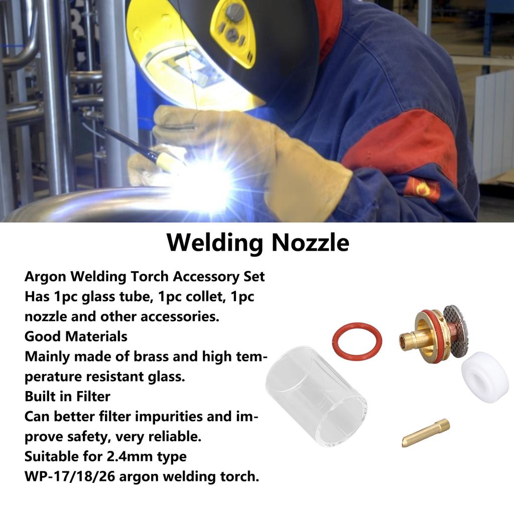 TIG Welding Torch Accessory Argon Welder Glass Cup Part Kit Set for 2.4MM WP‑17/18/26