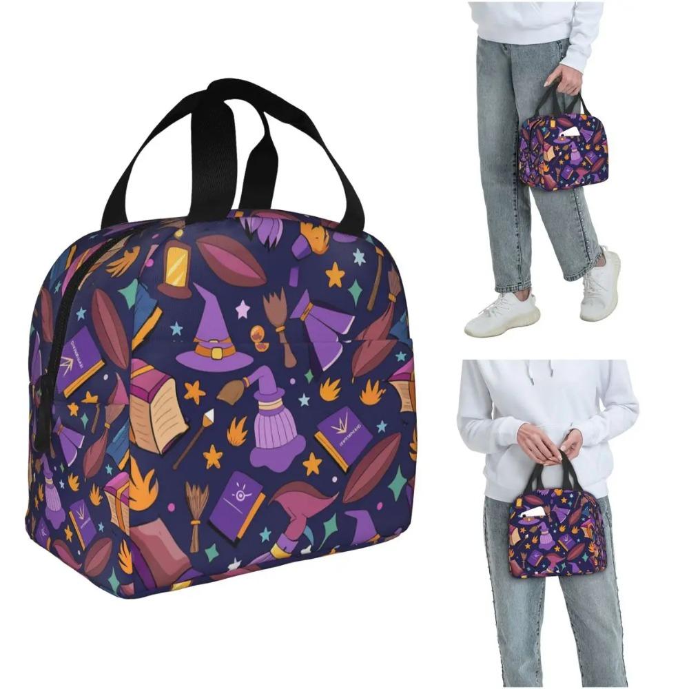 One Arcane Witch Hat Pattern Insulated Lunch Bag for Women Children Portable Food Boxes Thermal Lunch Box Tote