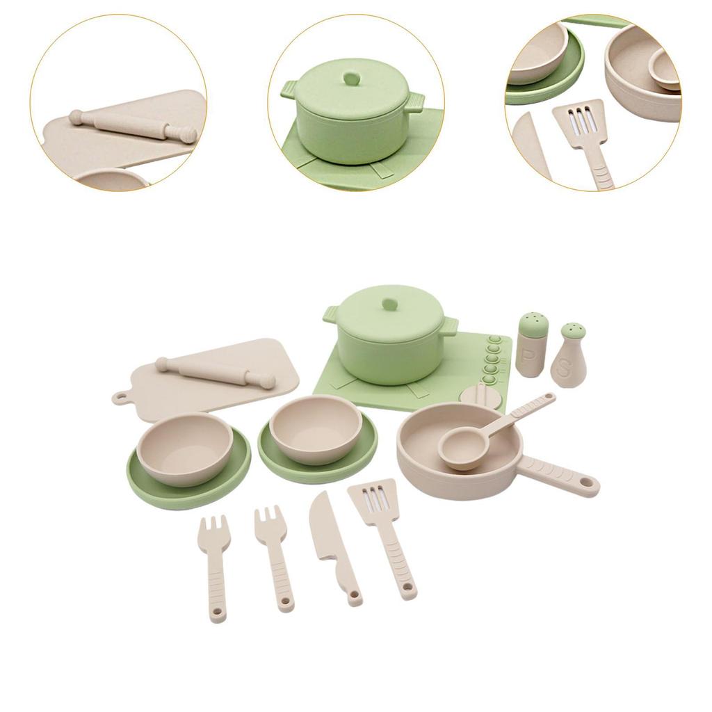 14 Pieces Kitchen Toys Children Cooking Toys Pot and Pan Silicone Playset Children Kitchen Accessories for Kids Boys Girls